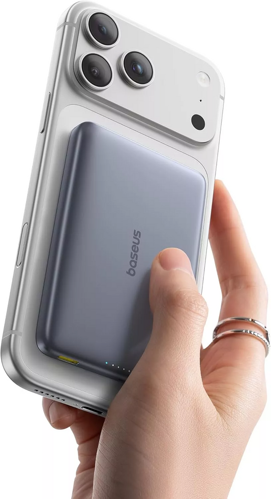Baterie Externa Wireless Baseus PicoGo AM41, 10000mAh, 27W, PD + FQI, 1 x QI - 1 x USB-C, Gri E0027200