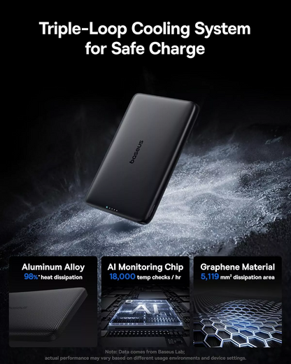 Baterie Externa Wireless Baseus PicoGo AM41, 10000mAh, 27W, PD + FQI, 1 x QI - 1 x USB-C, Neagra E0027201