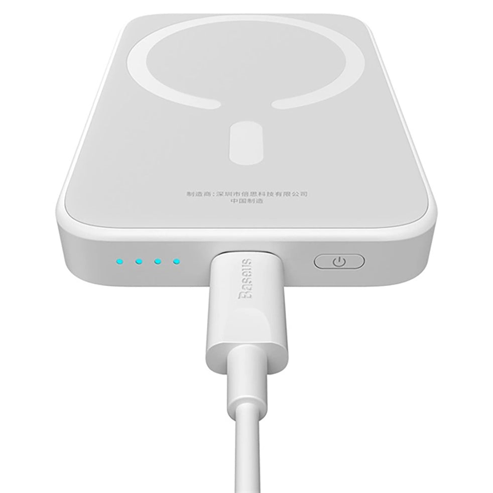 Baterie Externa Wireless Baseus Magnetic Mini, 6000mAh, 20W, PD + FQI, 1 x QI - 1 x USB-C, Alba