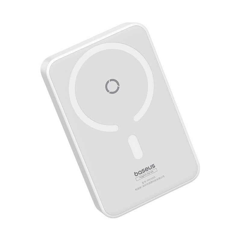 Baterie Externa Wireless Baseus MagPro PPCXZ05, 5000mAh, 20W, PD + FQI, 1 x QI - 1 x USB-C, Alba P10064101223-00