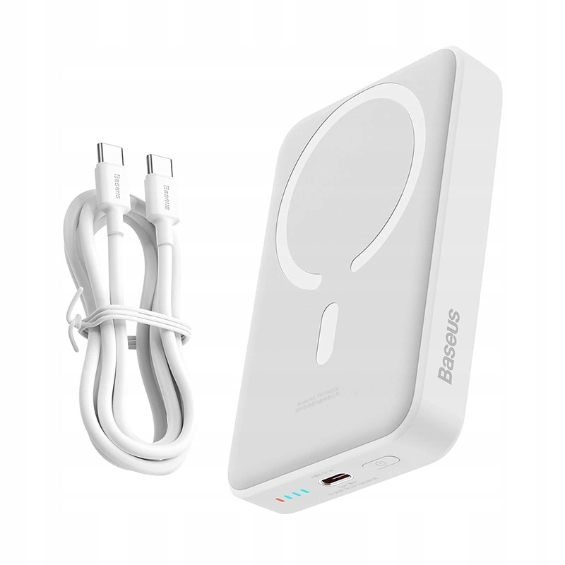 Baterie Externa Wireless Baseus Magnetic Mini, 10000mAh, 30W, PD + FQI, 1 x QI - 1 x USB-C, Alba PPCX110202