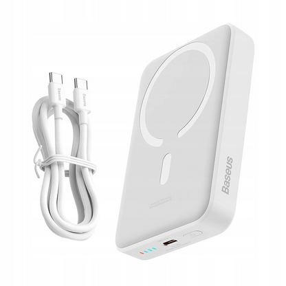 Baterie Externa Wireless Baseus Magnetic Mini, 10000mAh, 30W, PD + FQI, 1 x QI - 1 x USB-C, Alba PPCX110202