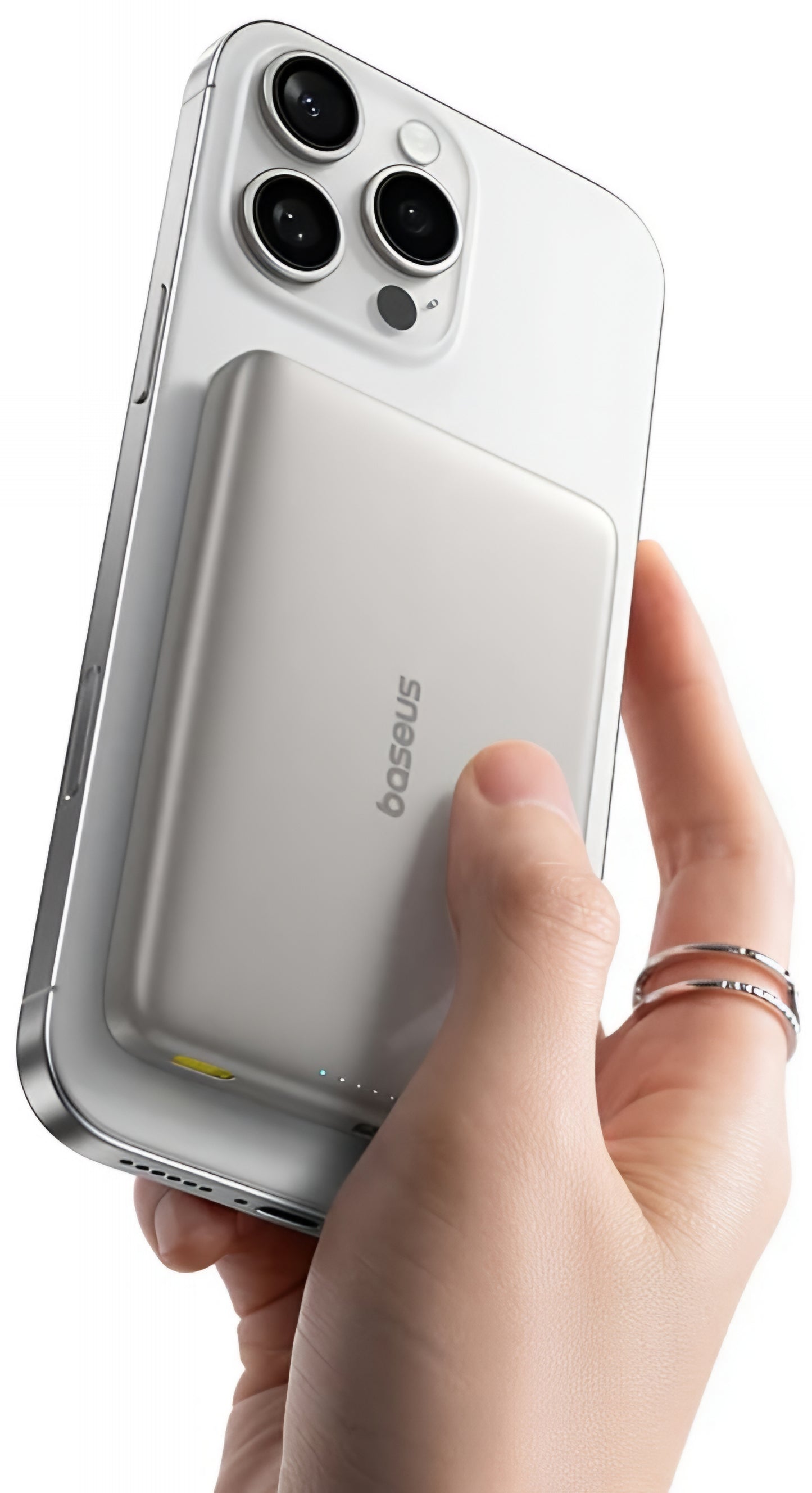 Baterie Externa Wireless Baseus PicoGo AM41, 10000mAh, 27W, PD + FQI, 1 x QI - 1 x USB-C, Bej E0027203