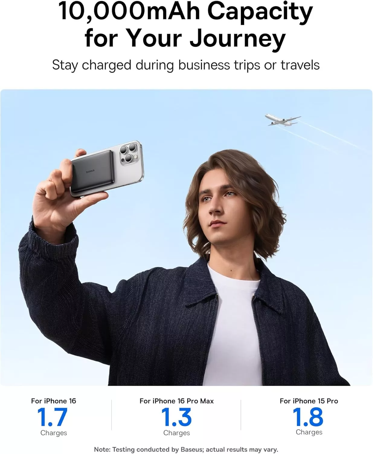 Baterie Externa Wireless Baseus PicoGo AM41, 10000mAh, 27W, PD + FQI, 1 x QI - 1 x USB-C, Neagra E0027201