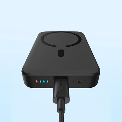 Baterie Externa Wireless Baseus Magnetic Mini, 10000mAh, 20W, PD + FQI, 1 x QI - 1 x USB-C, Neagra PPCX070001