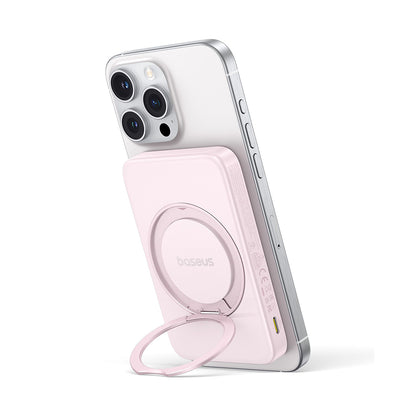 Baterie Externa Wireless Baseus PicoGo, 5000mAh, 20W, PD + FQI, 1 x QI - 1 x USB-C, Roz P10076800413-00