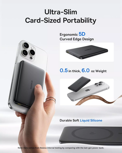 Baterie Externa Wireless Baseus PicoGo AM41, 10000mAh, 27W, PD + FQI, 1 x QI - 1 x USB-C, Neagra E0027201