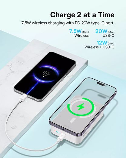 Baterie Externa Wireless Baseus EnerFill FM41 Mini, 20000mAh, 20W, PD + FQI, 1 x QI - 1 x USB-C, Alba E0027U01