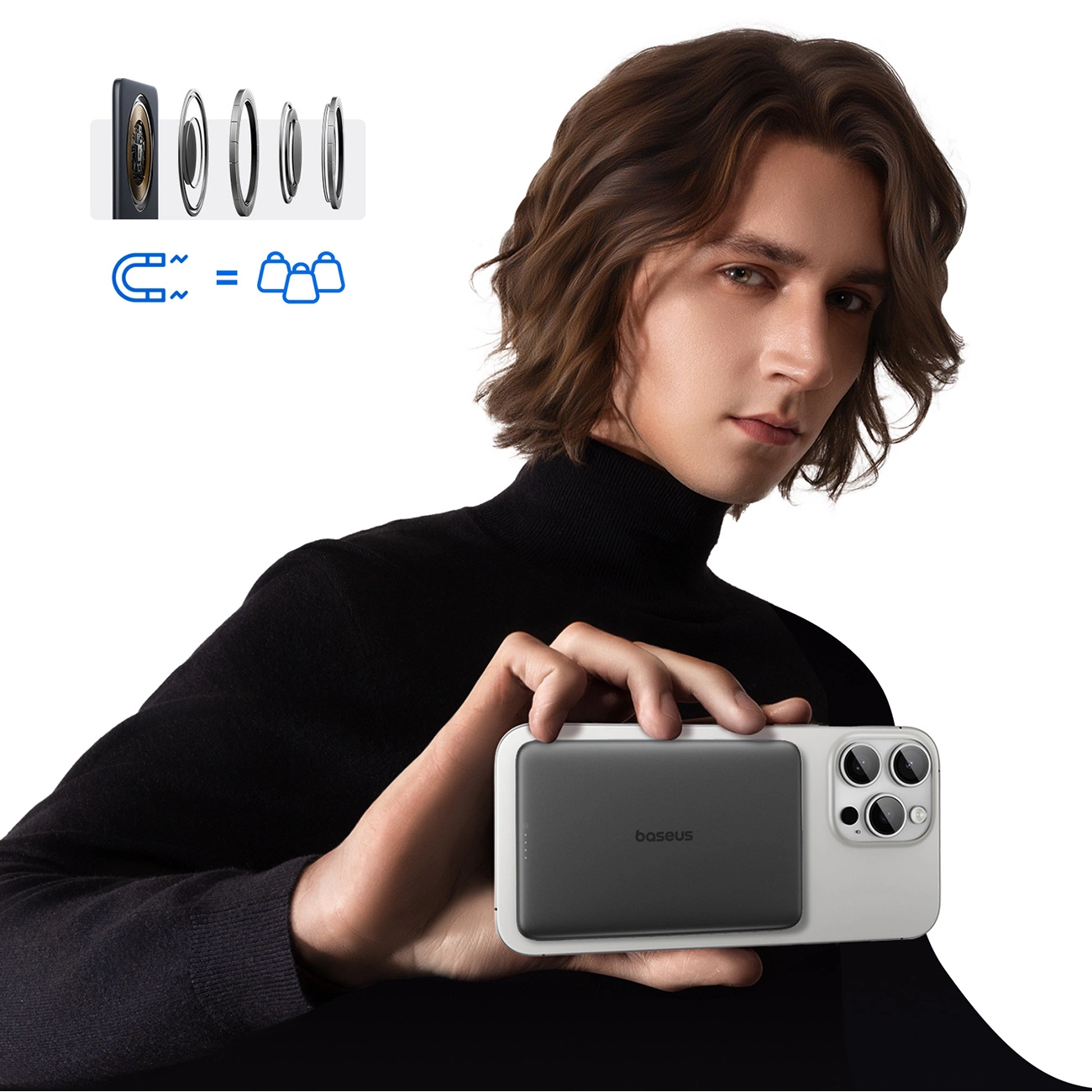 Baterie Externa Wireless Baseus PicoGo AM41, 5000mAh, 20W, PD + FQI, 1 x QI - 1 x USB-C, Neagra