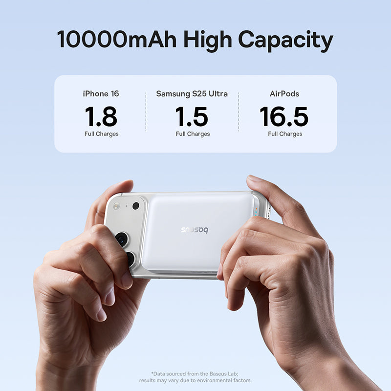 Baterie Externa Wireless Baseus EnerFill FM11, 10000mAh, 30W, PD + FQI, 1 x QI - 1 x USB-C, Alba