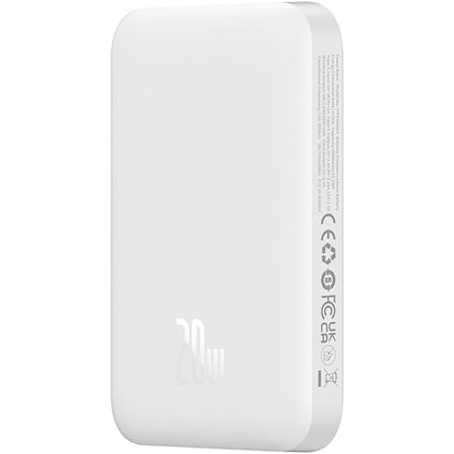 Baterie Externa Wireless Baseus Magnetic Mini, 6000mAh, 20W, PD + FQI, 1 x QI - 1 x USB-C, Alba