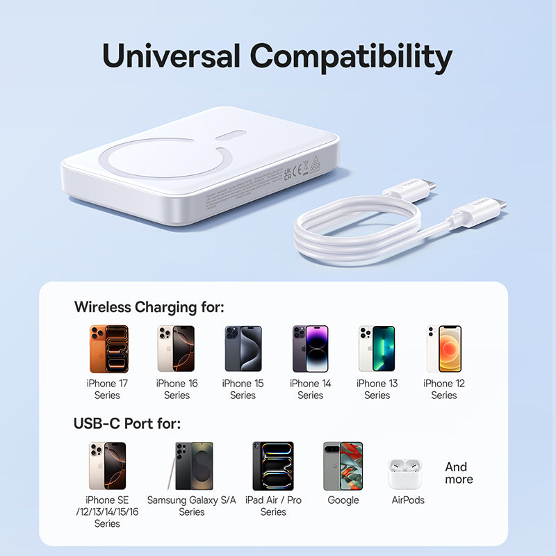 Baterie Externa Wireless Baseus EnerFill FM11, 10000mAh, 30W, PD + FQI, 1 x QI - 1 x USB-C, Alba