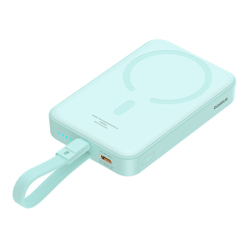 Baterie Externa Wireless Baseus Magnetic Mini, 10000mAh, 20W, PD + FQI, 1 x Lightning - 1 x QI - 1 x USB-C, Verde P10022109333-00