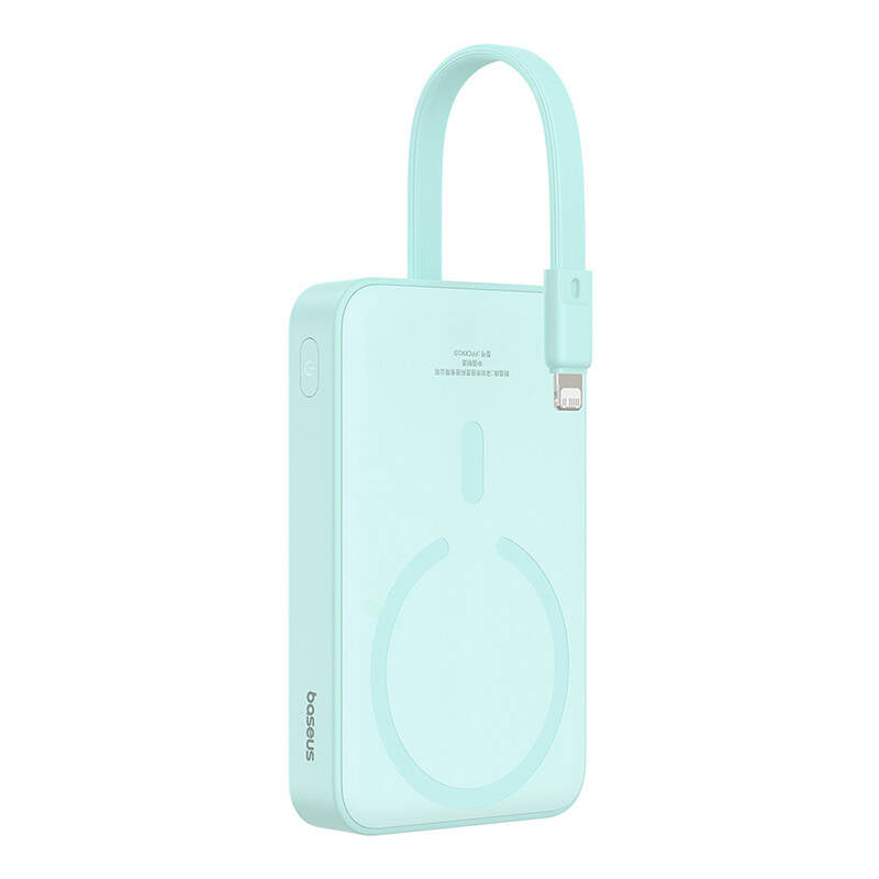 Baterie Externa Wireless Baseus Magnetic Mini, 10000mAh, 20W, PD + FQI, 1 x Lightning - 1 x QI - 1 x USB-C, Verde P10022109333-00
