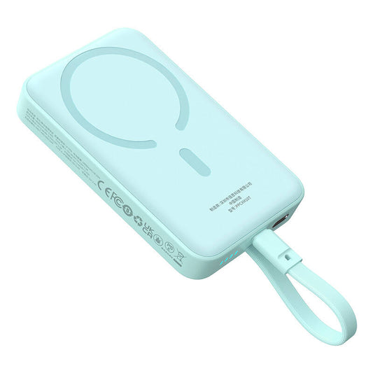 Baterie Externa Wireless Baseus Magnetic Mini, 10000mAh, 30W, PD + FQI, 1 x Lightning - 1 x QI - 1 x USB-C, Albastra P1002210B333-00
