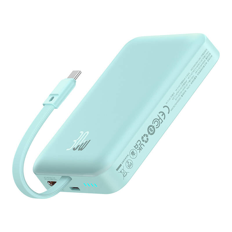 Baterie Externa Wireless Baseus Magnetic Mini, 10000mAh, 30W, PD + FQI, 1 x Lightning - 1 x QI - 1 x USB-C, Albastra P1002210B333-00