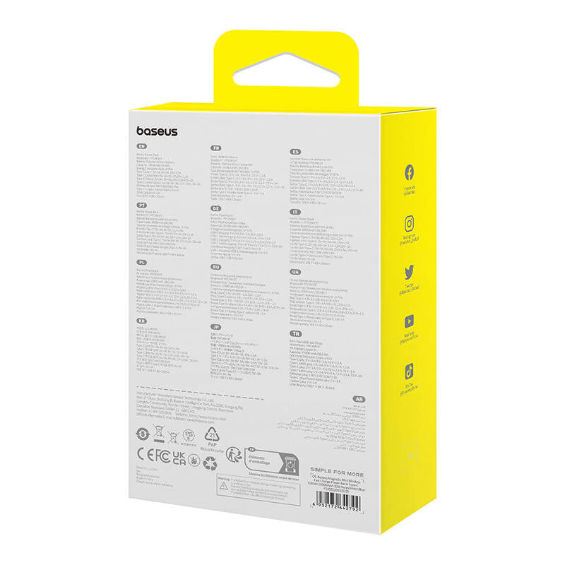 Baterie Externa Wireless Baseus Magnetic Mini, 10000mAh, 30W, PD + FQI, 1 x Lightning - 1 x QI - 1 x USB-C, Albastra P1002210B333-00