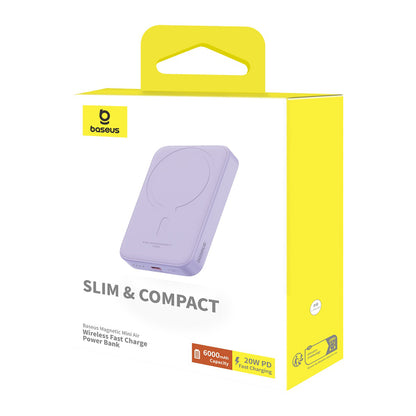 Baterie Externa Wireless Baseus Mini Air, 6000mAh, 20W, PD + FQI, 1 x QI - 1 x USB-C, Mov P10059002513-00