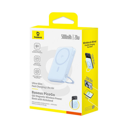 Baterie Externa Wireless Baseus PicoGo, 5000mAh, 20W, PD + FQI, 1 x QI - 1 x USB-C, Albastra P10076800313-00