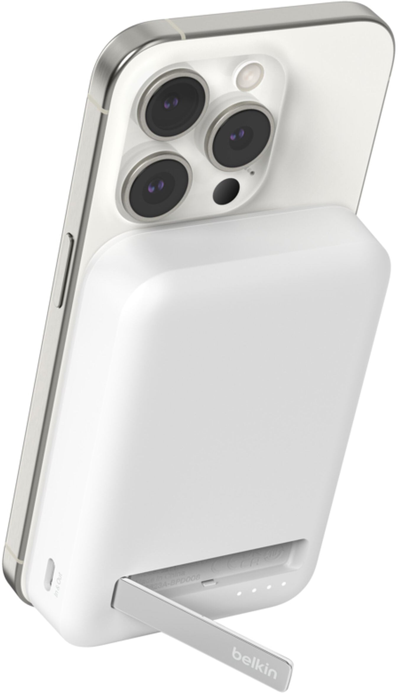 Baterie Externa Wireless Belkin BoostCharge Pro with Kickstand, 10000mAh, 15W, FQI, 1 x QI - 1 x USB-C, Alba BPD008btWH