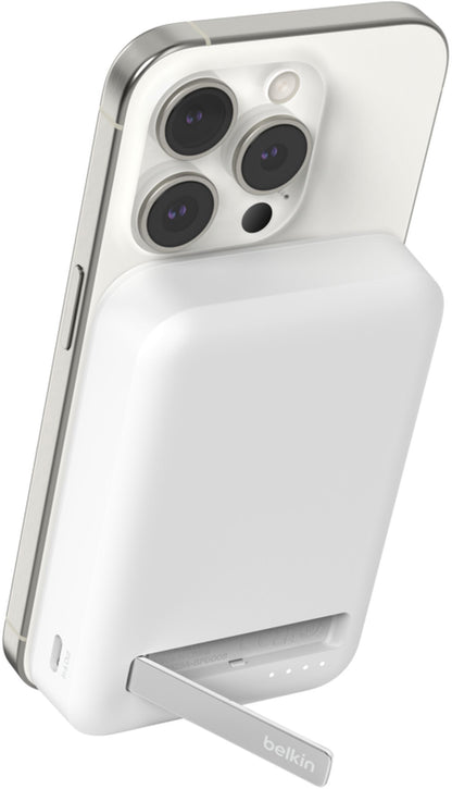 Baterie Externa Wireless Belkin BoostCharge Pro with Kickstand, 10000mAh, 15W, FQI, 1 x QI - 1 x USB-C, Alba BPD008btWH