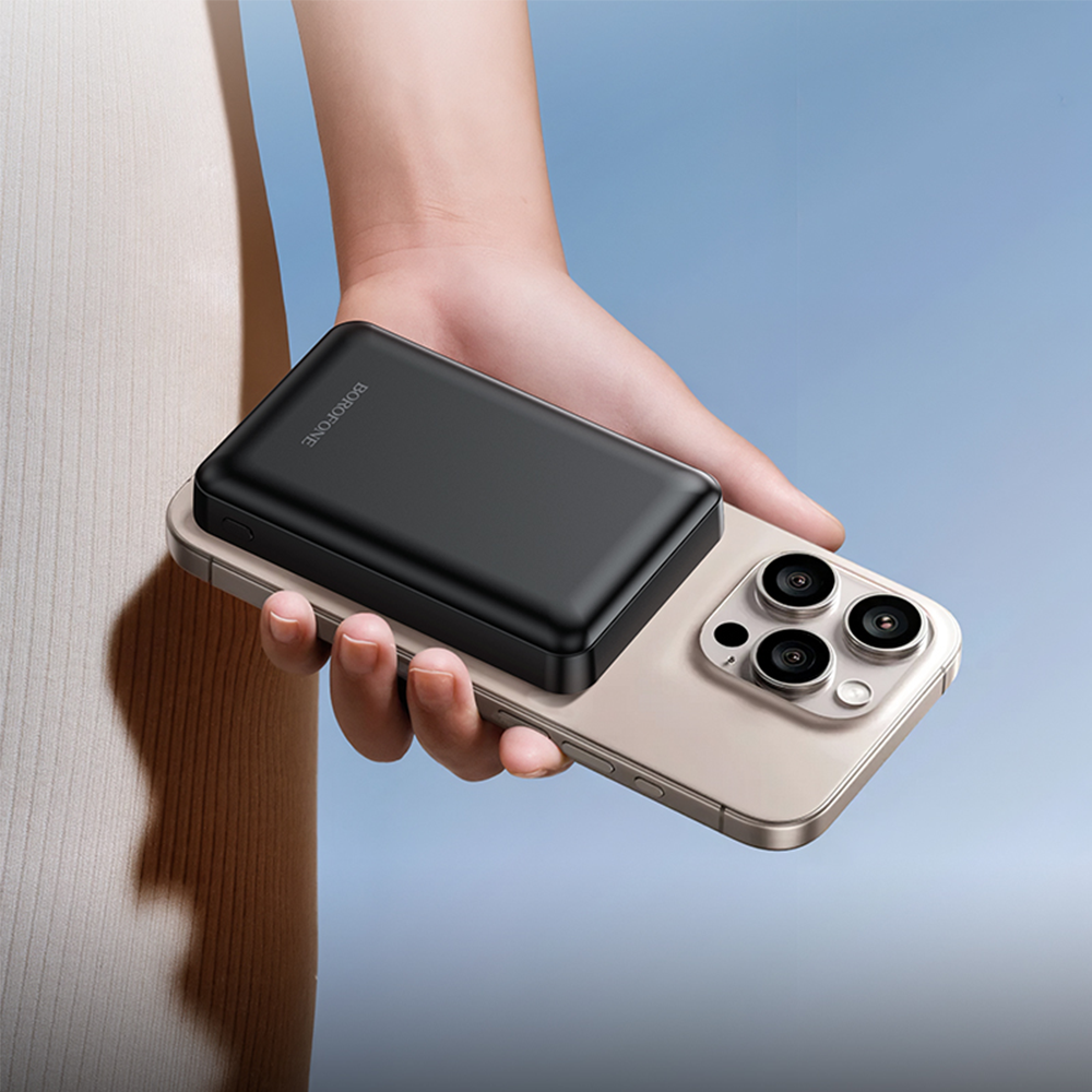 Baterie Externa Wireless Borofone BJ82 Dawn, 5000mAh, 10W, 1 x QI - 1 x USB-A, Neagra