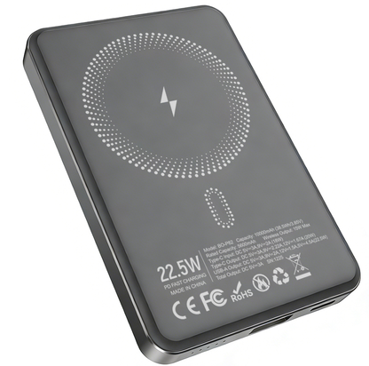 Baterie Externa Wireless BWOO BO-P82, 10000mAh, 22.5W, PD + FQI, 1 x QI - 1 x USB-C, Gri