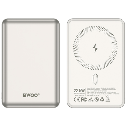 Baterie Externa Wireless BWOO BO-P82, 10000mAh, 22.5W, PD + FQI, 1 x QI - 1 x USB-C, Alba