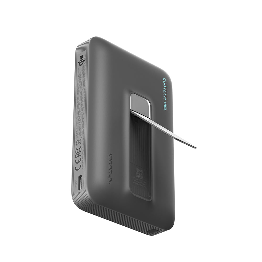 Baterie Externa Wireless Cuktech WPB100, 10000mAh, 30W, PD + FQI, 1 x QI - 1 x USB-C, Gri CUWPB100GLBK