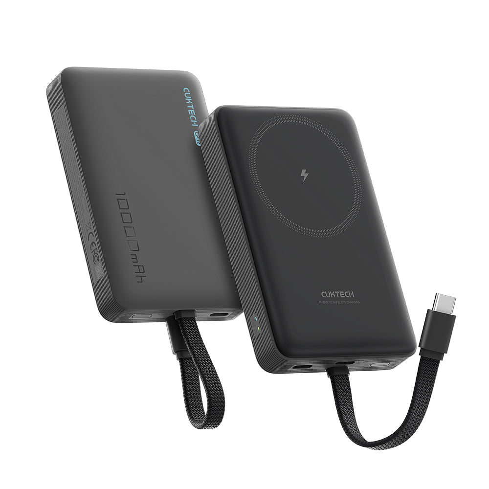 Baterie Externa Wireless Cuktech WPB100L, 10000mAh, 22.5W, PD + FQI, 1 x QI - 2 x USB-C, Neagra CKWPB100LGLBK