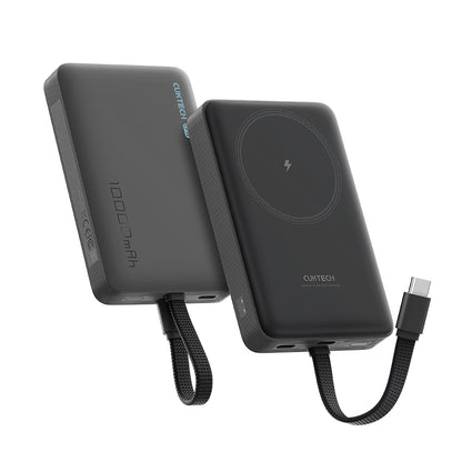Baterie Externa Wireless Cuktech WPB100L, 10000mAh, 22.5W, PD + FQI, 1 x QI - 2 x USB-C, Neagra CKWPB100LGLBK