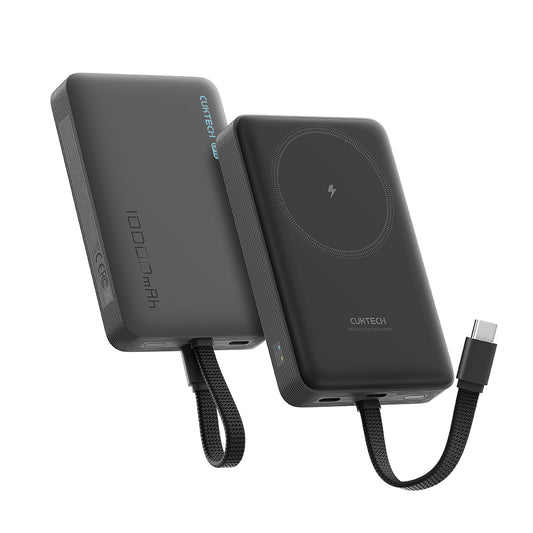 Baterie Externa Wireless Cuktech WPB100L, 10000mAh, 22.5W, PD + FQI, 1 x QI - 2 x USB-C, Neagra CKWPB100LGLBK