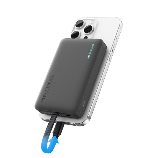 Baterie Externa Wireless Cuktech WPB100L, 10000mAh, 22.5W, PD + FQI, 1 x QI - 2 x USB-C, Neagra CKWPB100LGLBK