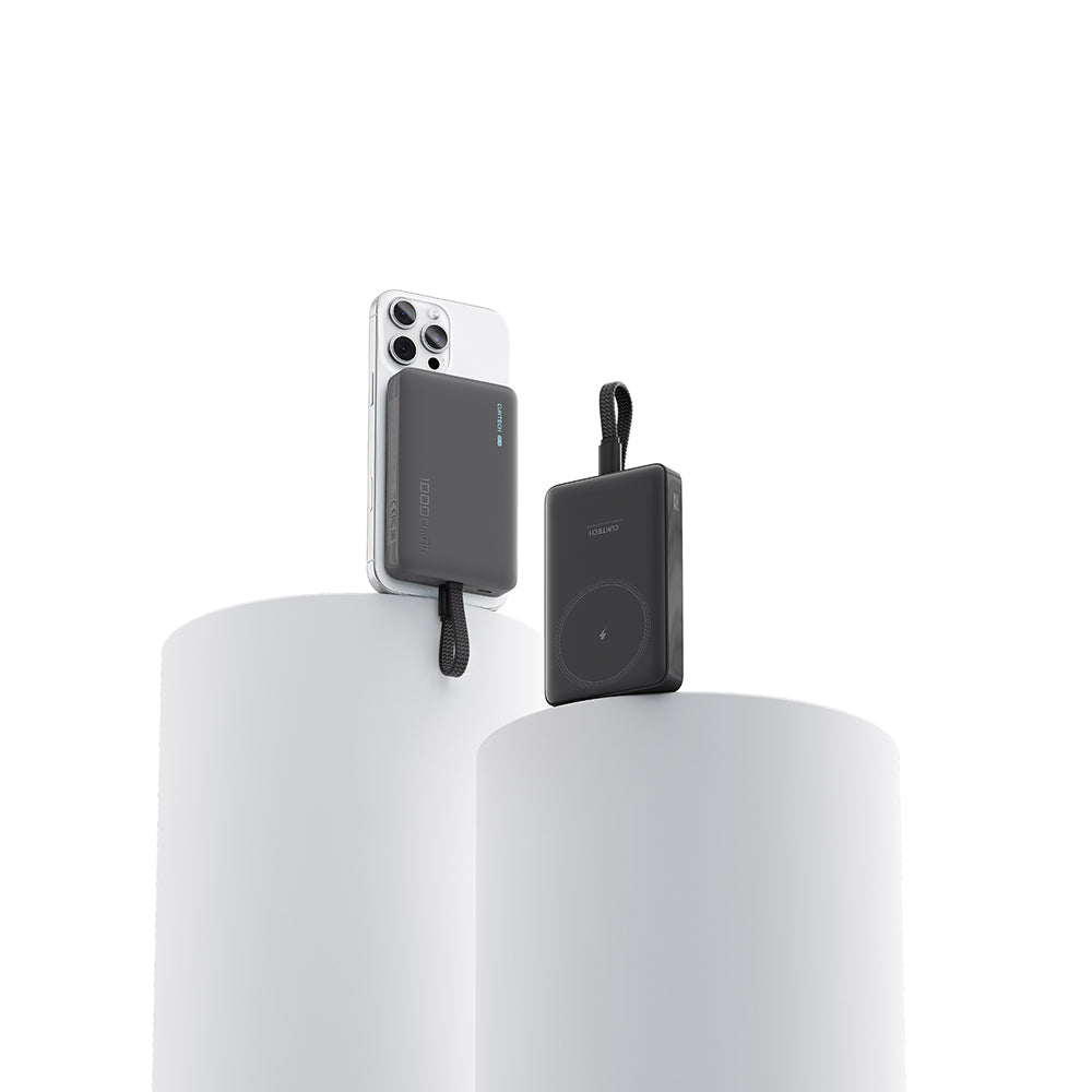 Baterie Externa Wireless Cuktech WPB100L, 10000mAh, 22.5W, PD + FQI, 1 x QI - 2 x USB-C, Neagra CKWPB100LGLBK