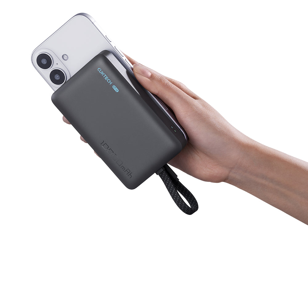 Baterie Externa Wireless Cuktech WPB100L, 10000mAh, 22.5W, PD + FQI, 1 x QI - 2 x USB-C, Neagra CKWPB100LGLBK