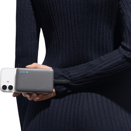 Baterie Externa Wireless Cuktech WPB100L, 10000mAh, 22.5W, PD + FQI, 1 x QI - 2 x USB-C, Neagra CKWPB100LGLBK