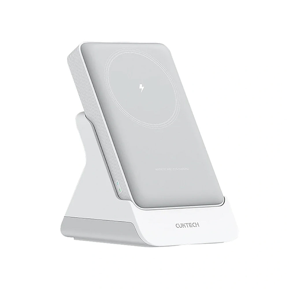 Baterie Externa Wireless Cuktech WPB100N, 10000mAh, 20W, PD + FQI, 1 x QI - 1 x USB-C, Alba CKWPB100NGLGR