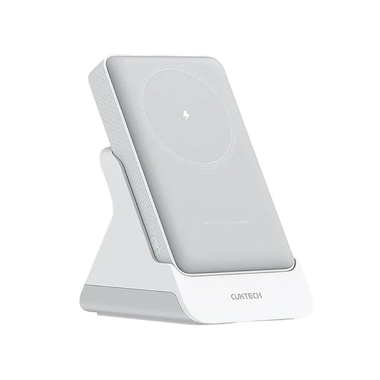 Baterie Externa Wireless Cuktech WPB100N, 10000mAh, 20W, PD + FQI, 1 x QI - 1 x USB-C, Alba CKWPB100NGLGR