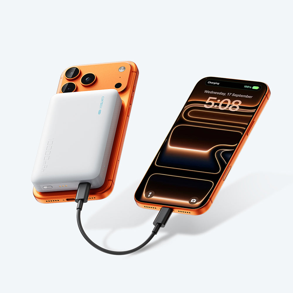 Baterie Externa Wireless Cuktech WPB100N, 10000mAh, 20W, PD + FQI, 1 x QI - 1 x USB-C, Alba CKWPB100NGLGR