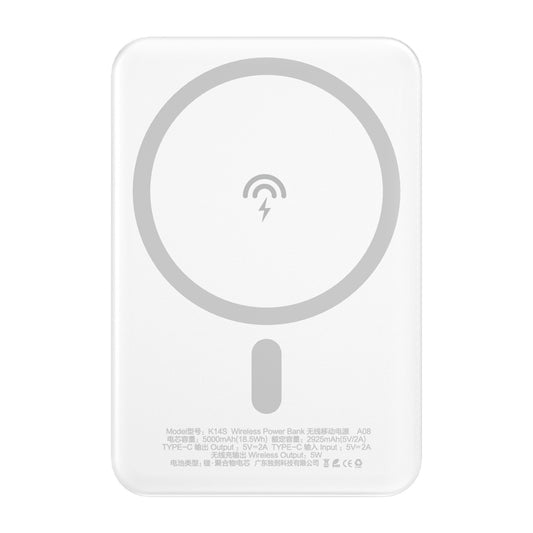 Baterie Externa Wireless Dudao K14S, 5000mAh, 10W, PD + QI, 1 x QI - 1 x USB-C, Alba
