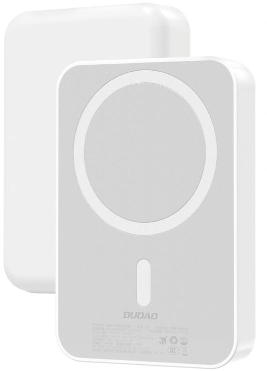 Baterie Externa Wireless Dudao K26, 10000mAh, 20W, PD + FQI, 1 x QI - 1 x USB-C, Alba