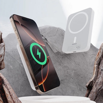 Baterie Externa Wireless Dudao K26s, 5000mAh, 20W, PD + FQI, 1 x QI - 1 x USB-C, Alba