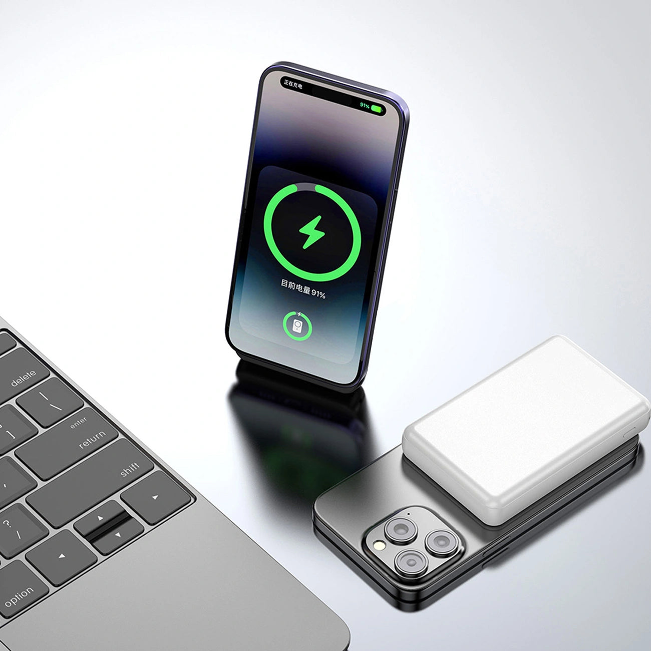 Baterie Externa Wireless Dudao K14S, 5000mAh, 20W, QC + PD + FQI, 1 x QI - 1 x USB-A - 1 x USB-C, Alba