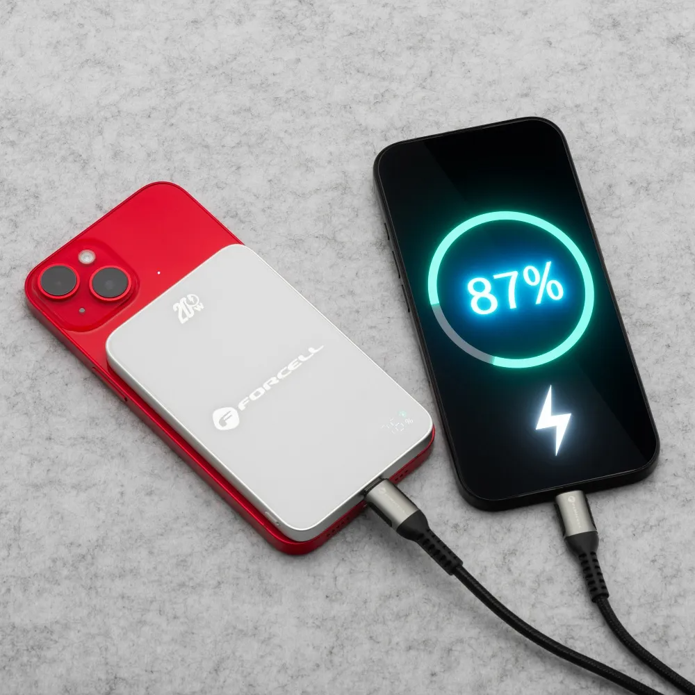 Baterie Externa Wireless Forcell F5K8, 5000mAh, 15W, PD + FQI, 1 x QI - 1 x USB-C, Alba