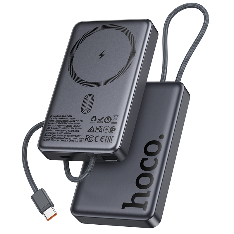 Baterie Externa Wireless HOCO Q44, 10000mAh, 20W, PD + FQI, 1 x QI - 2 x USB-C, Gri