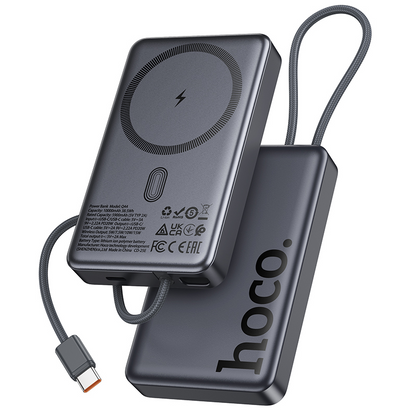 Baterie Externa Wireless HOCO Q44, 10000mAh, 20W, PD + FQI, 1 x QI - 2 x USB-C, Gri