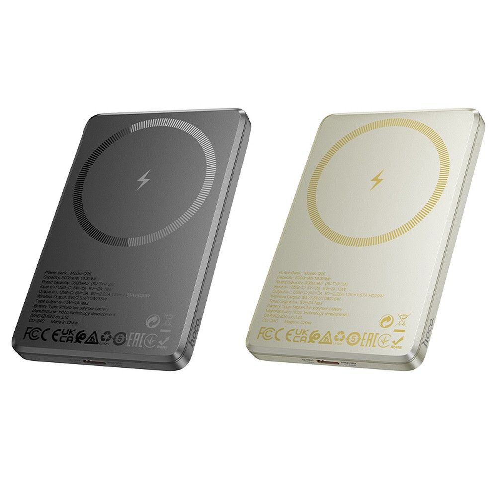 Baterie Externa Wireless HOCO Q26, 5000mAh, 20W, PD + FQI, 1 x QI - 1 x USB-C, Gri
