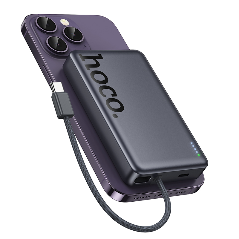 Baterie Externa Wireless HOCO Q44, 10000mAh, 20W, PD + FQI, 1 x QI - 2 x USB-C, Gri
