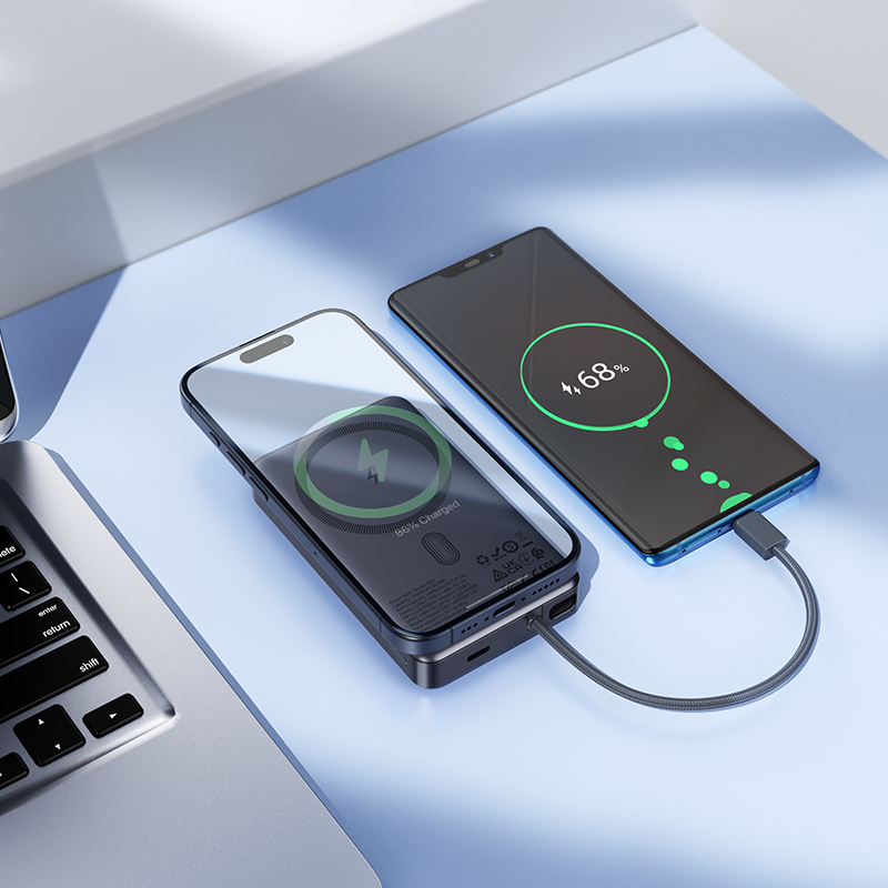 Baterie Externa Wireless HOCO Q44, 10000mAh, 20W, PD + FQI, 1 x QI - 2 x USB-C, Gri