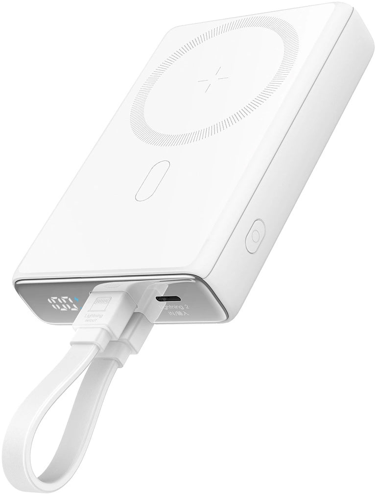Baterie Externa Wireless Joyroom JR-PBM01, 10000mAh, 20W, QC + PD + FQI, 1 x Lightning - 1 x QI - 1 x USB-C, Alba